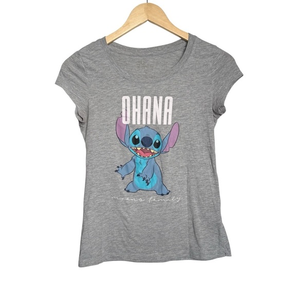 Disney Tops - Disney Lilo & Stitch Ohana Means Family Graphic T-Shirt Juniors Size Medium Gray